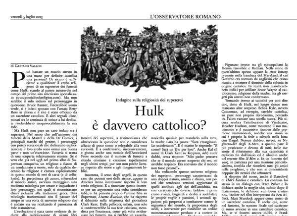 L’Osservatore Romano: la fede dei supereroi